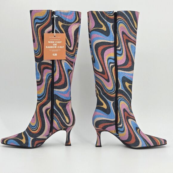 Gianni Bini Cat Walk 2 Glitter Mod Swirl  Tall Boots Womens Size 8 Disco 70s - Picture 3 of 11